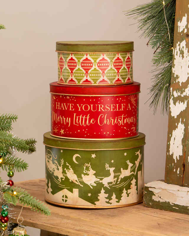 Vintage Christmas Tins, Set of Three